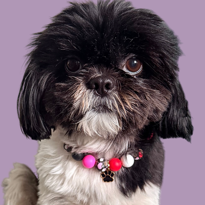Black Pink White & Red Silicone Heart Print Dog Beads