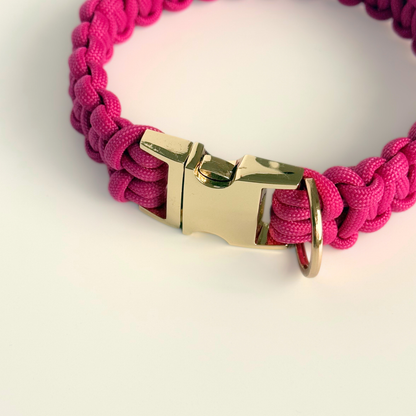 ‘Fuschia Pink’ custom made braided Paracord dog collar with metal buckle