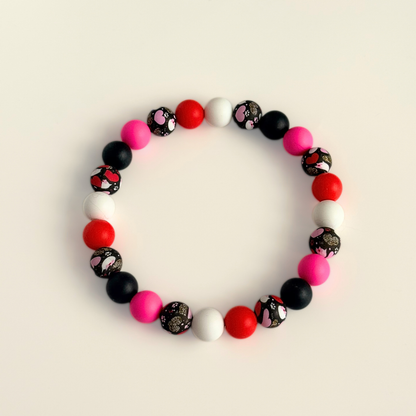 Black Pink White & Red Silicone Heart Print Dog Beads