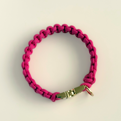 ‘Fuschia Pink’ custom made braided Paracord dog collar with metal buckle