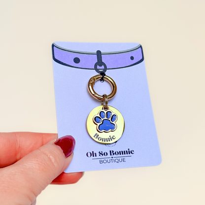 Black and Gold Paw Print Dog Collar Charm & ID Tag With Name or ‘I’m Chipped’