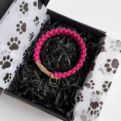 ‘Fuschia Pink’ custom made braided Paracord dog collar with metal buckle