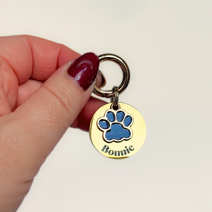 Black and Gold Paw Print Dog Collar Charm & ID Tag With Name or ‘I’m Chipped’