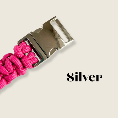 ‘Fuschia Pink’ custom made braided Paracord dog collar with metal buckle