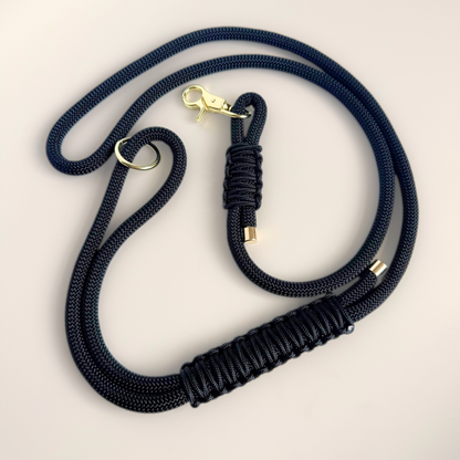 Custom made black nylon braided rope dog lead