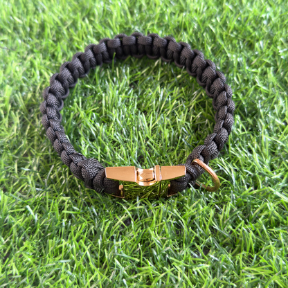 Black custom made braided Paracord dog collar with metal buckle