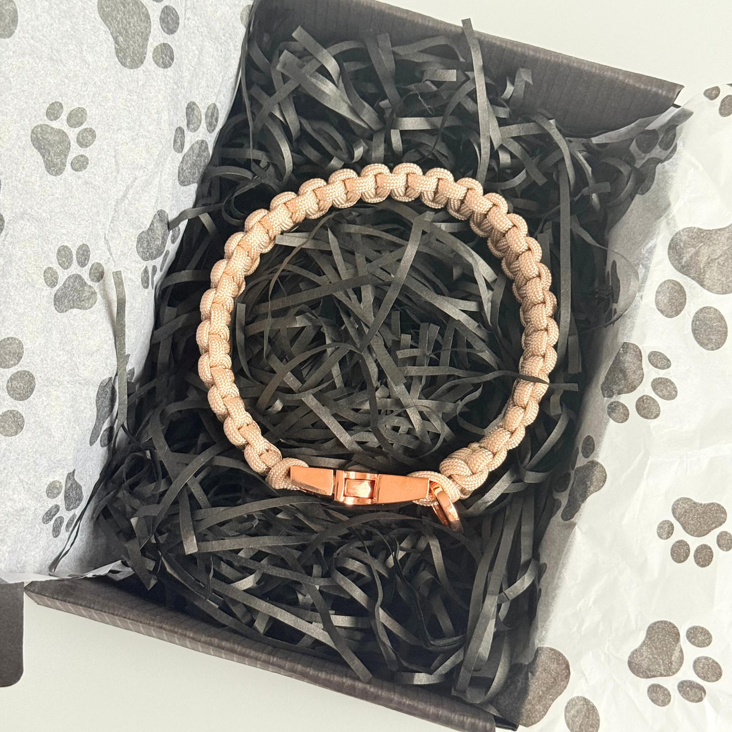 ‘Pearl Rose’ custom made braided Paracord dog collar with metal buckle