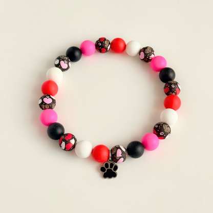 Black Pink White & Red Silicone Heart Print Dog Beads