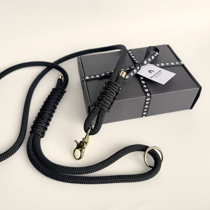 Custom made black nylon braided rope dog lead