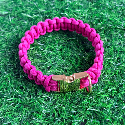 ‘Fuschia Pink’ custom made braided Paracord dog collar with metal buckle