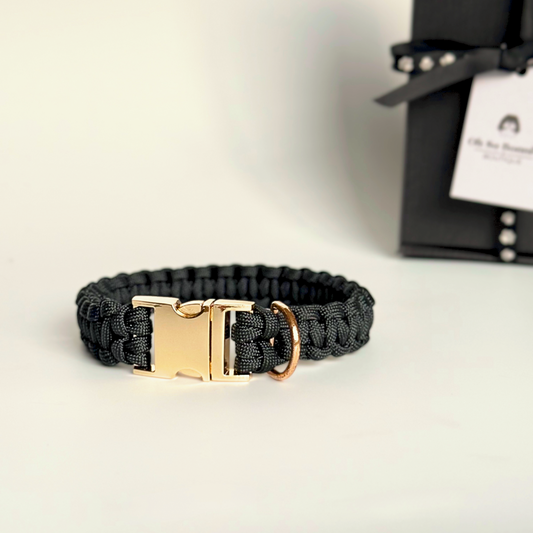 Black custom made braided Paracord dog collar with metal buckle