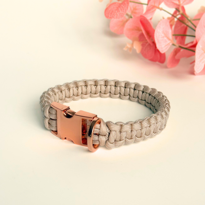 ‘Pearl Rose’ custom made braided Paracord dog collar with metal buckle