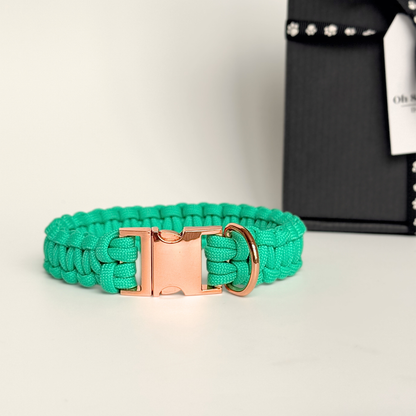 ‘Fresh Mint’ green custom made braided Paracord dog collar with metal buckle