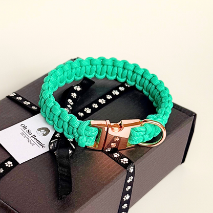 ‘Fresh Mint’ green custom made braided Paracord dog collar with metal buckle