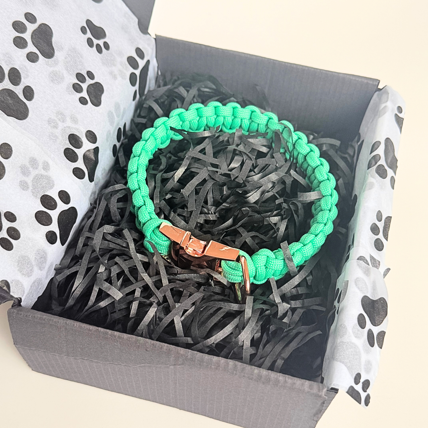 ‘Fresh Mint’ green custom made braided Paracord dog collar with metal buckle