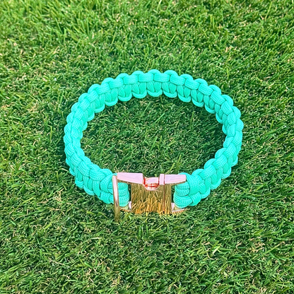 ‘Fresh Mint’ green custom made braided Paracord dog collar with metal buckle