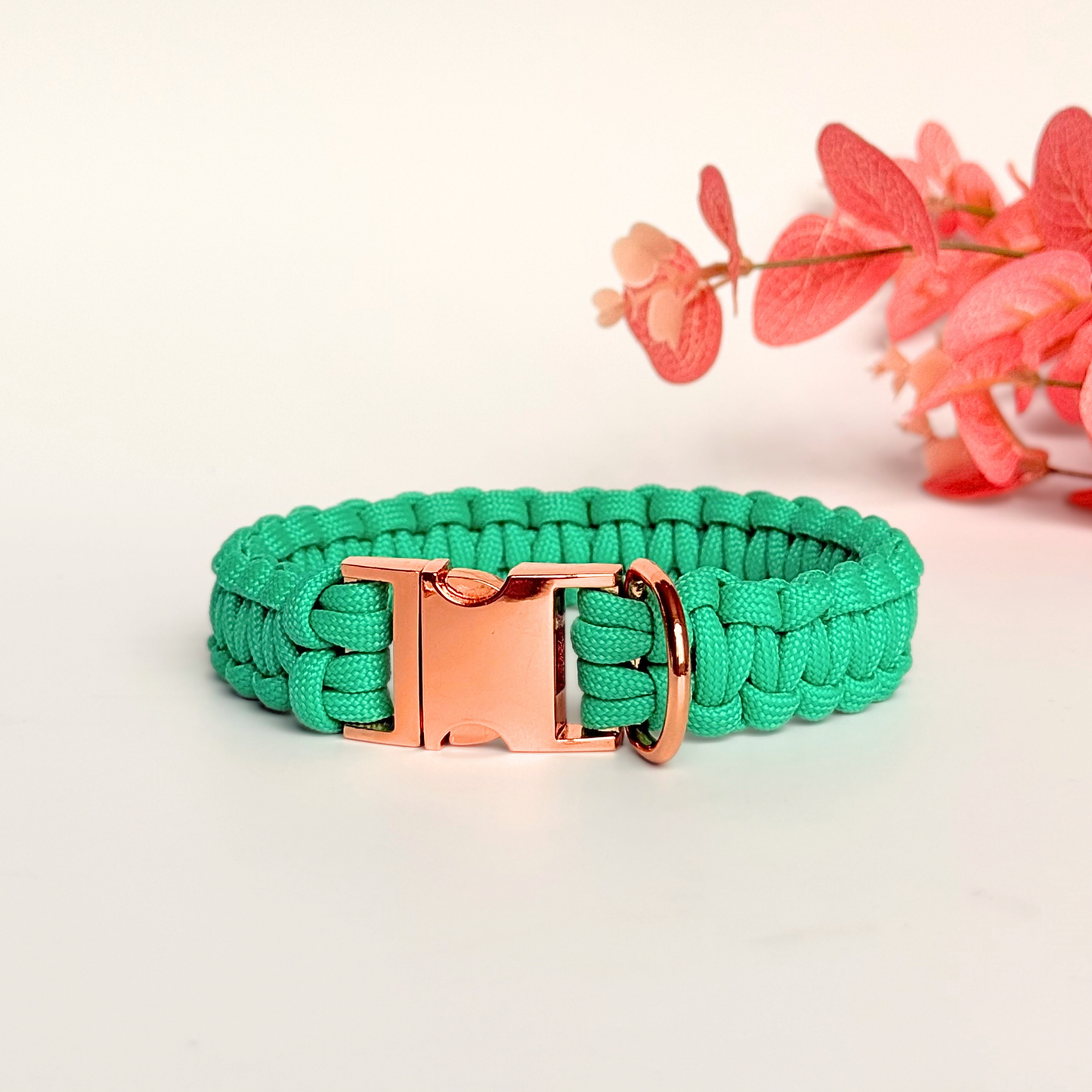 ‘Fresh Mint’ green custom made braided Paracord dog collar with metal buckle