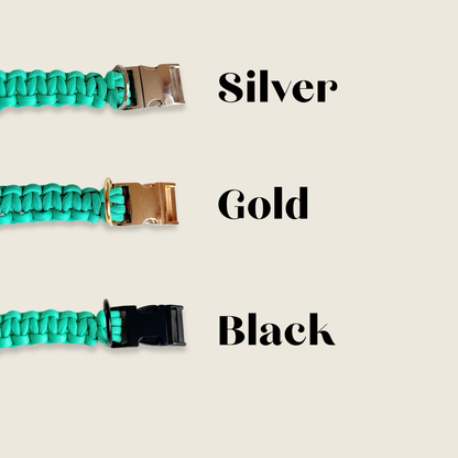 Custom made 'Fresh mint' green nylon braided rope dog lead and paracord collar set