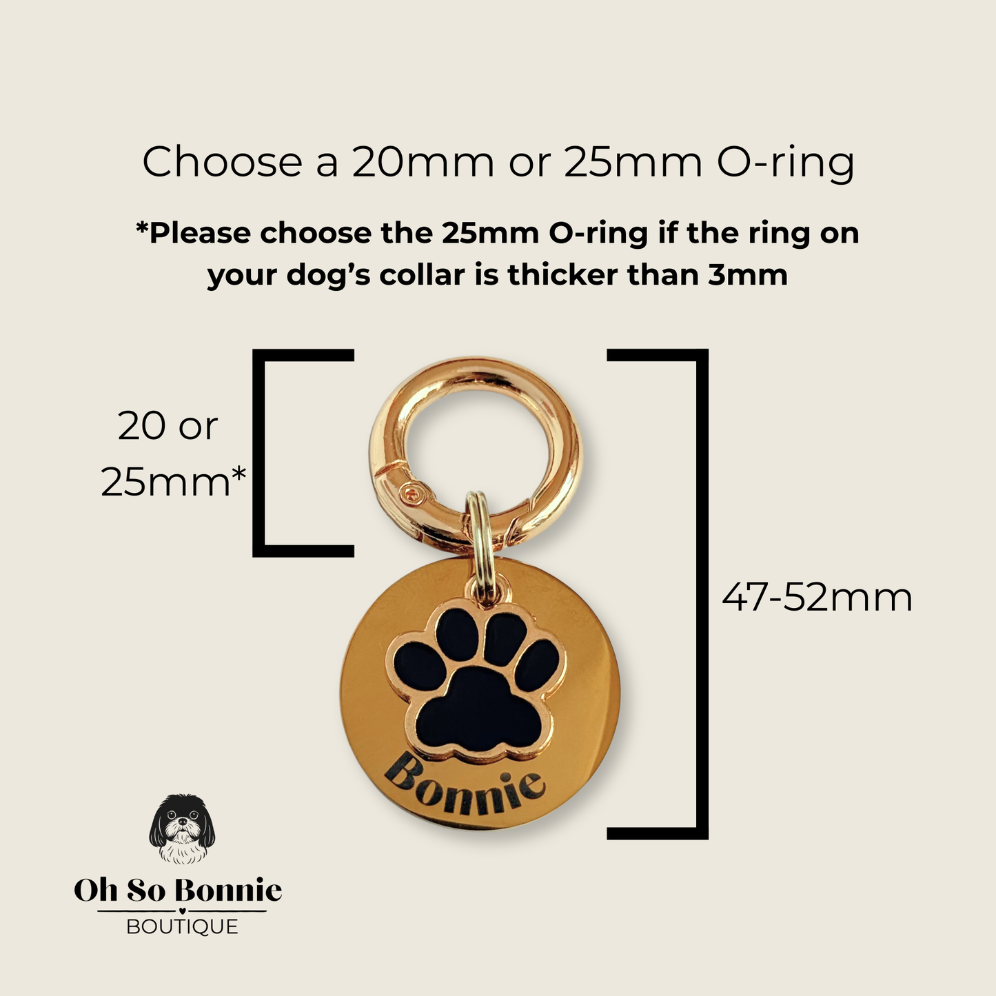 Black and Gold Paw Print Dog Collar Charm & ID Tag With Name or ‘I’m Chipped’