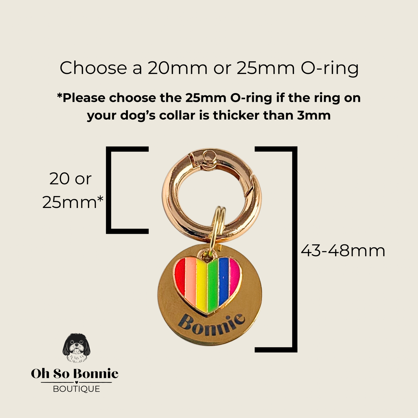Rainbow Love Heart Dog Collar Charm & ID Tag With Name or ‘I’m Chipped’
