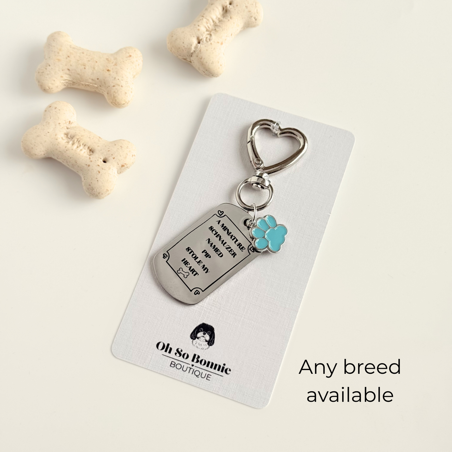 Custom Dog Breed ‘Miniature Schnauzer’ Personalised Owner Engraved Keyring (Copy)