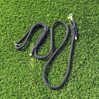 Custom made black nylon rope dog lead with choice of metal hardware. Four lengths available. Easy strong grip handle.