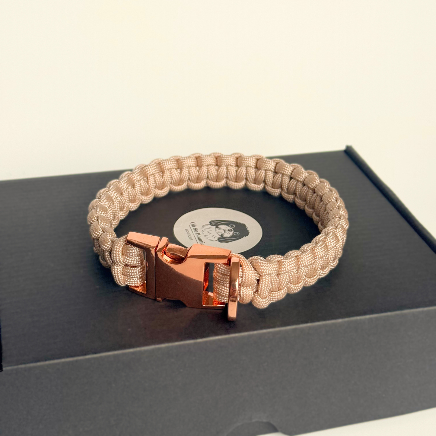 ‘Pearl Rose’ custom made braided Paracord dog collar with metal buckle